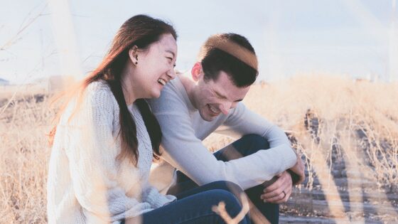 Interracial couples laughing