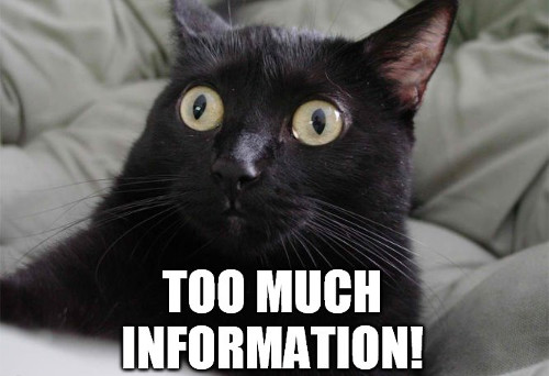 A cat meme about sharing too much information