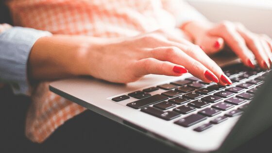 A female typing