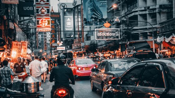 A busy street in Chinatown
