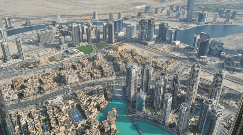 An aerial view of the city of Dubai