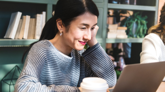 asian woman typing