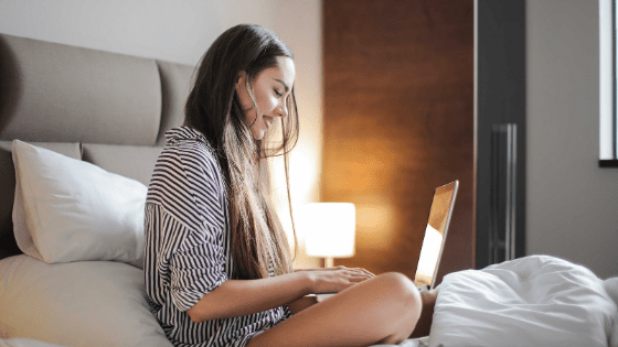 woman typing on computer